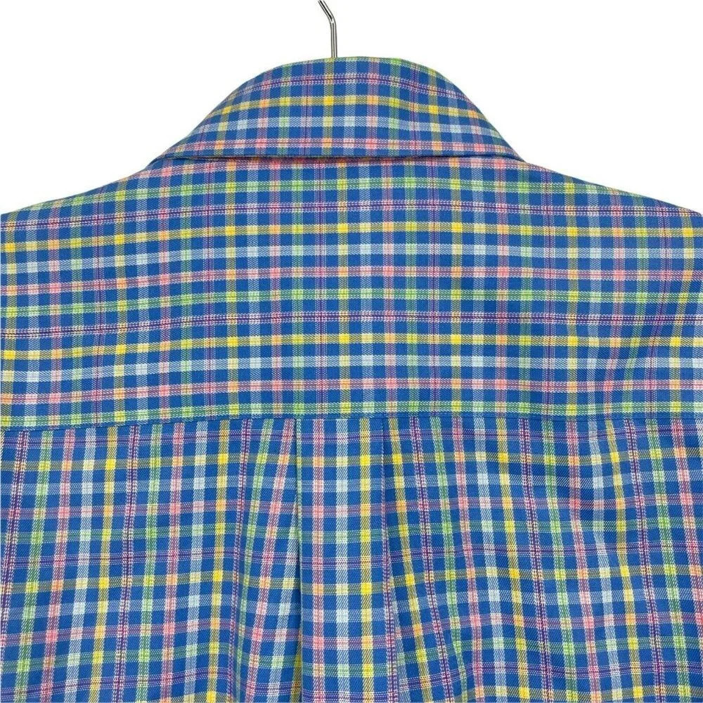 Peter Millar Shirt Men's M Blue Plaid Nanolux Easy Care Button Down Long Sleeves - Picture 7 of 8